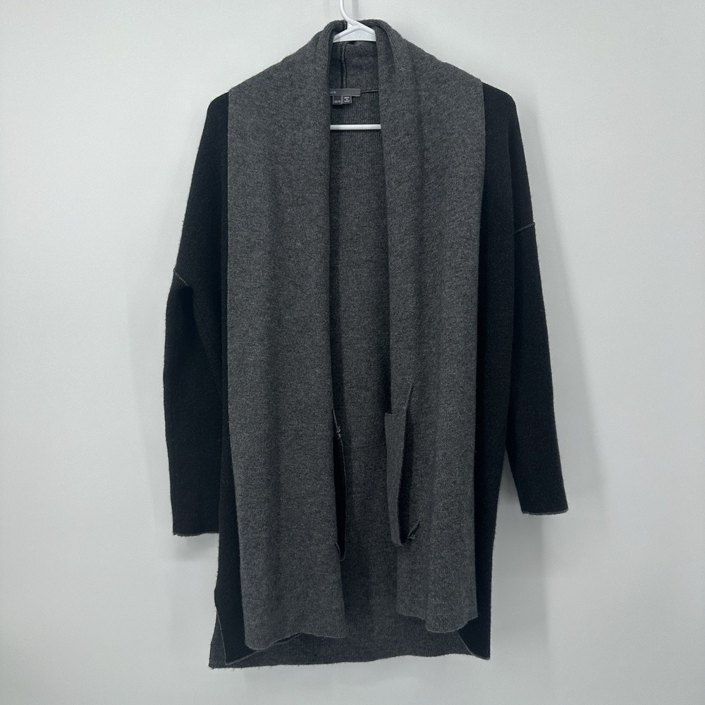 Vince Two-Tone Black and Charcoal Open Cardigan with Scarf Detail